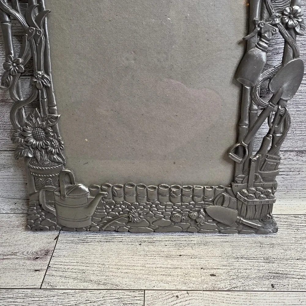 Garden Gardener Silver Tone Photo Frame Holds 4